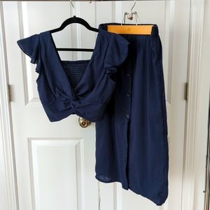 Shein Linen Two Piece Skirt Set in Navy. Size M.